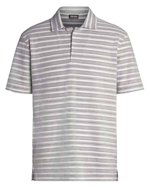 Zegna Gray Striped Cotton Polo Shirt for men