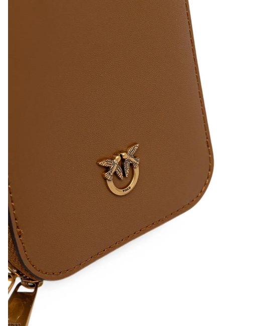 Pinko Natural Love Birds Leather Phone Bag