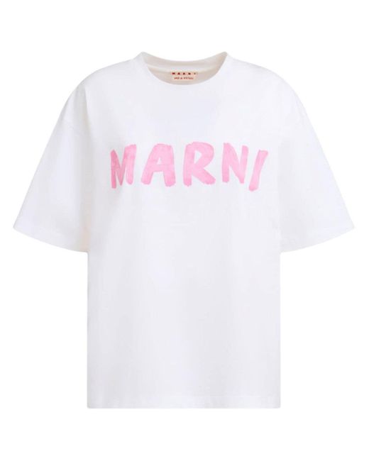 T-shirt en coton à logo imprimé Marni en coloris White