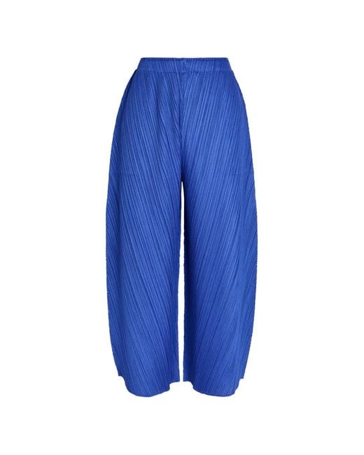 Pleats Please Issey Miyake Blue Pleated Wide-Leg Trousers