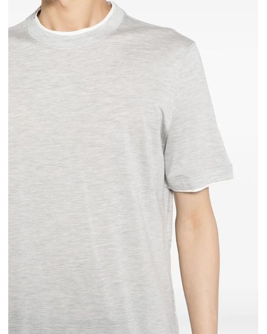Brunello Cucinelli White Layered Cotton T-Shirt for men