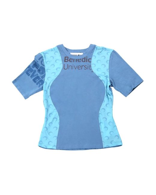 MARINE SERRE Blue Crescent Moon-Motif T-Shirt