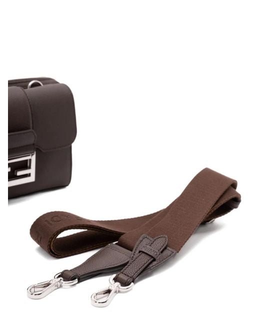 メンズ Fendi ダブルバゲット レザーメッセンジャーバッグ Black