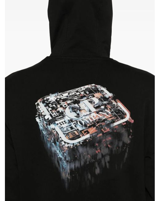 C P Company Black Logo-Patch Hoodie for men