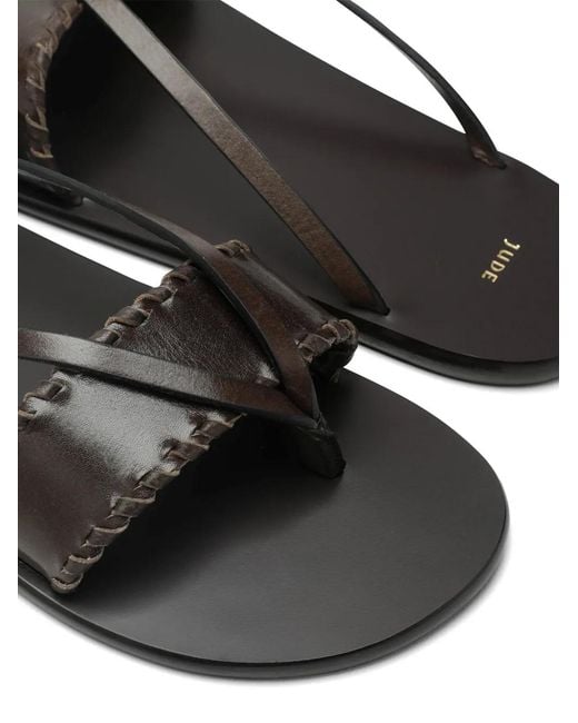 Jude Black Helena Leather Flat Sandals
