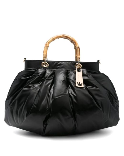 La Milanesa Black Gesteppter Tote Bag Mit Bambushenkel