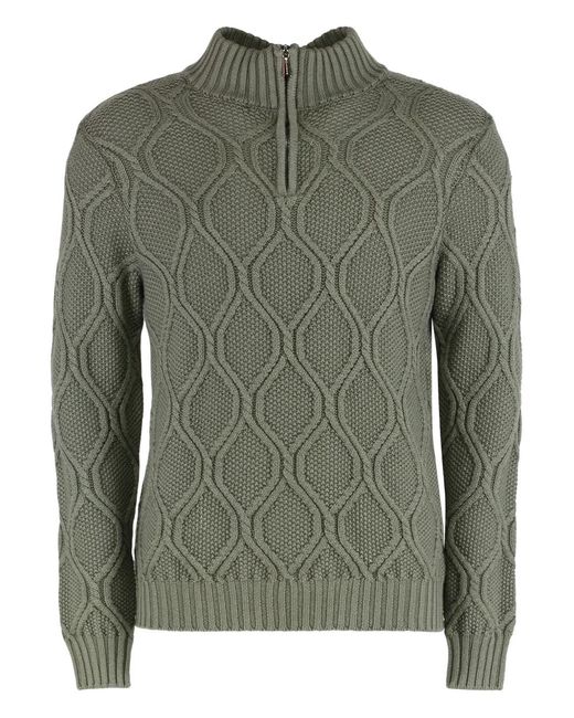 Moorer Green Textured Half-Zip Sweater for men