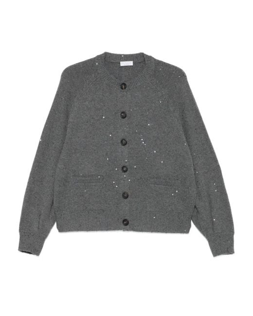 Brunello Cucinelli Vest Verfraaid Met Pailletten En Knoop in het Gray
