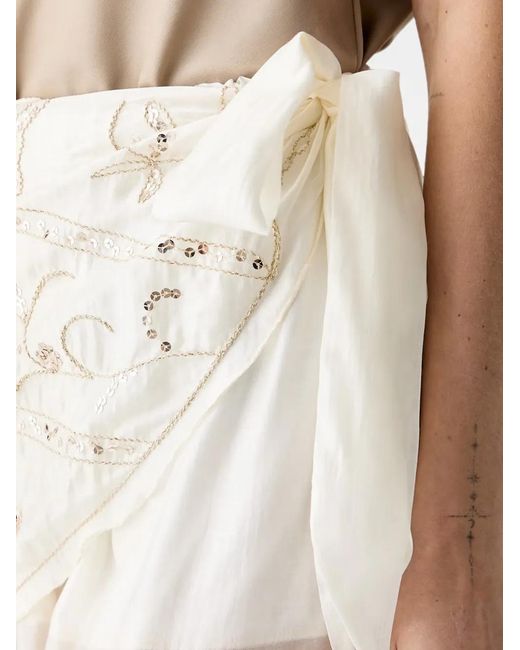 Haveone Natural Sequin-Embellished Wrap-Style Trousers