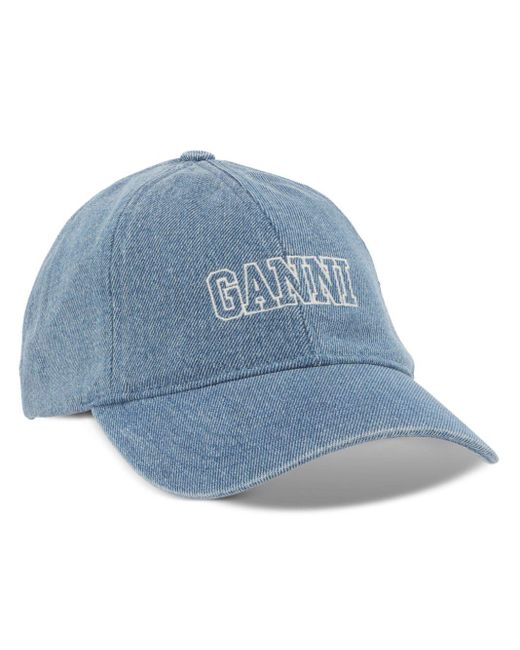 Ganni Blue Jeans-Baseballkappe mit Logo-Stickerei