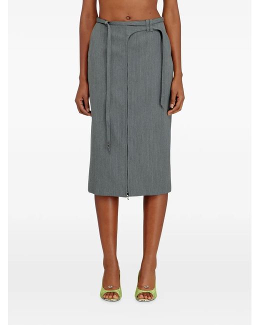 DIESEL Gray O-Rice Front-Zip Midi Skirt