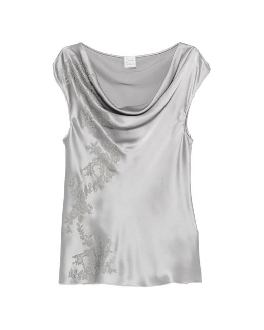 Carine Gilson Gray Blouse En Soie Bordée De Dentelle