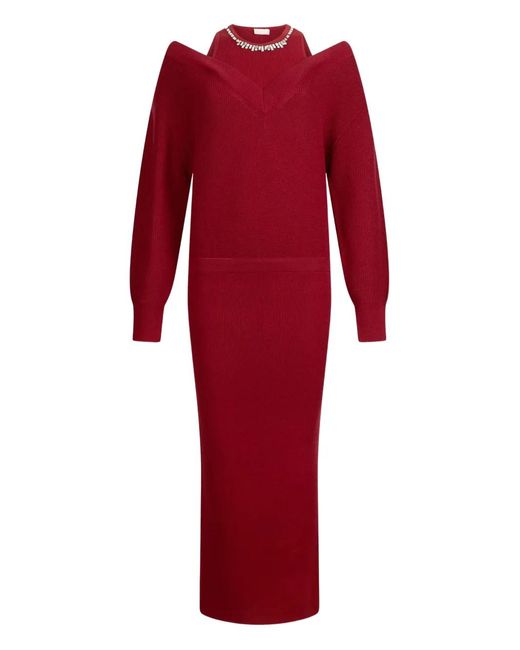 Liu Jo Embellished V-Neck Knit Dress in Red | Lyst UK