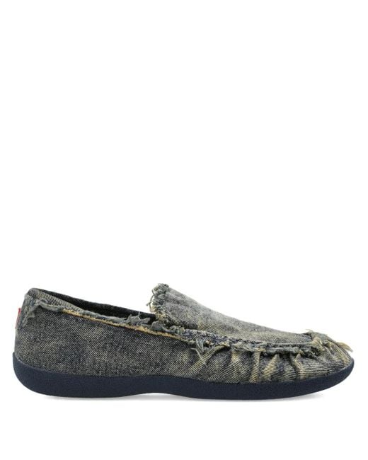 DIESEL Gray D-Shock Frayed Denim Loafers for men