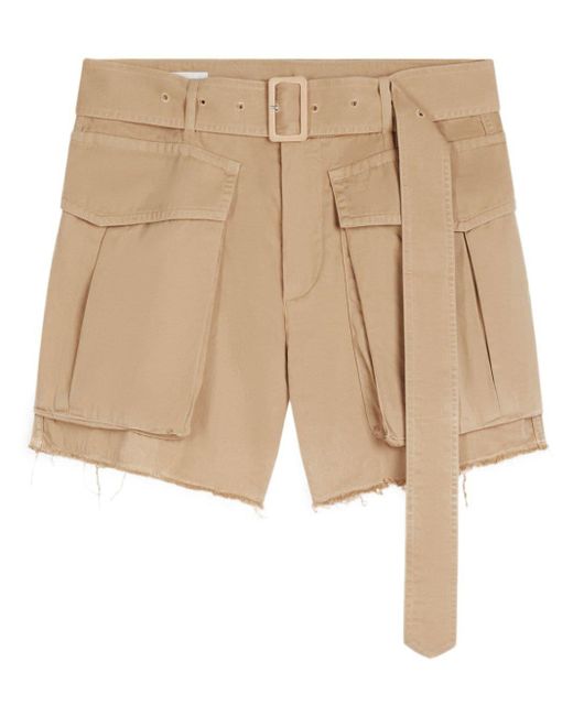 Dries Van Noten Cropped Leather Cargo Shorts in het Natural voor heren