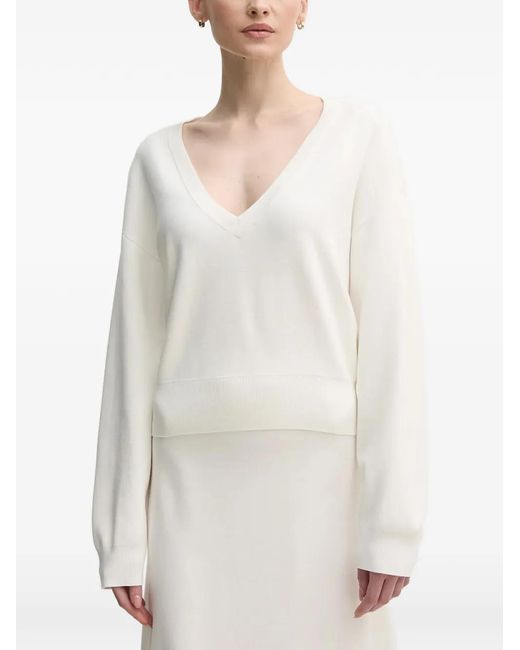 Ouí White V-Neck Long-Sleeve Sweater