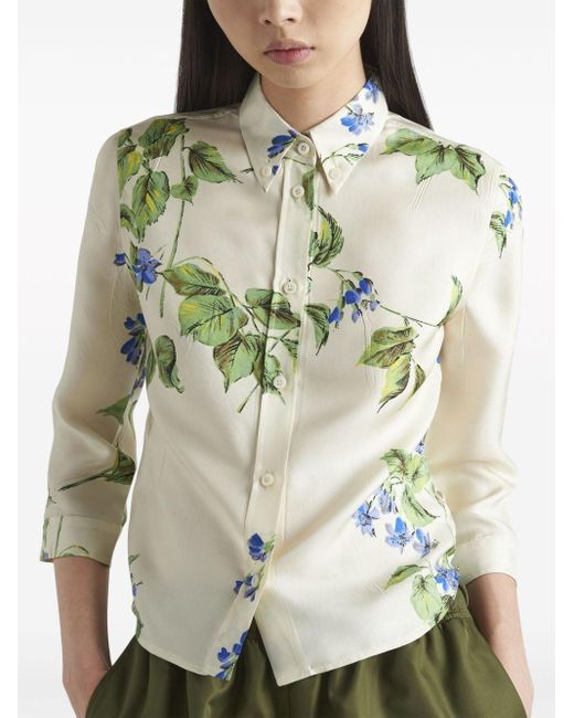 Prada White Floral-print Shirt