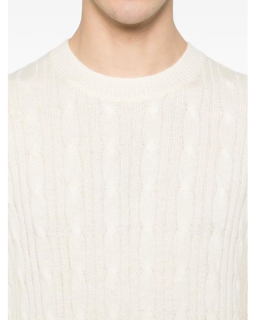 Boss White Cable-Knit Crew-Neck Sweater for men