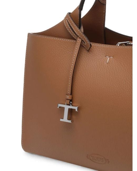 Tod's Brown Logo-Charm Leather Tote Bag
