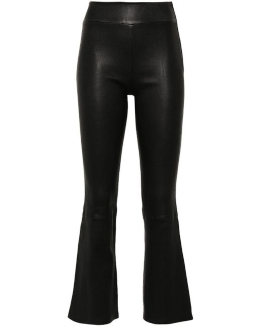 Arma Black Flared Cropped Leather Trousers