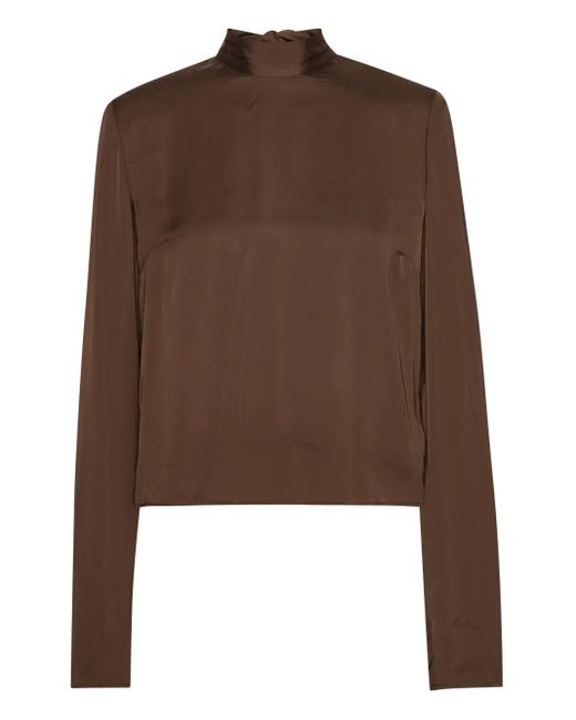 ROTATE BIRGER CHRISTENSEN Brown Langarmshirt mit drapiertem Rücken