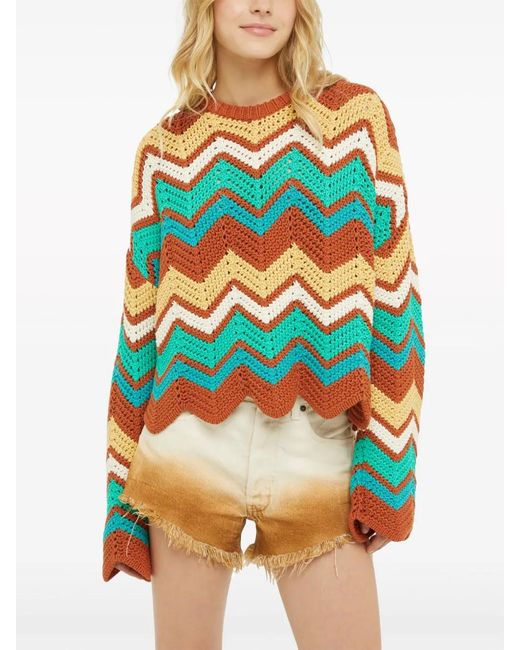 Alanui Blue Kaleidoscopic Chevron Knit Jumper