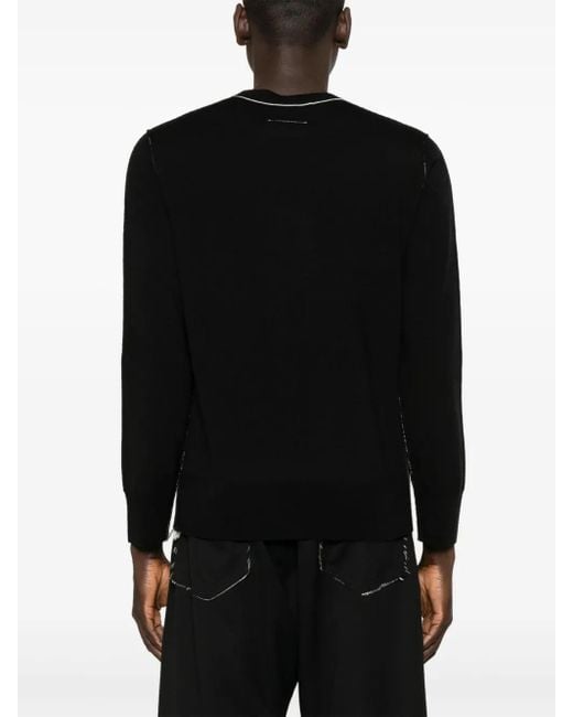 MM6 by Maison Margiela Black Crew Neck Sweater With Contrasting Stitch Detail for men