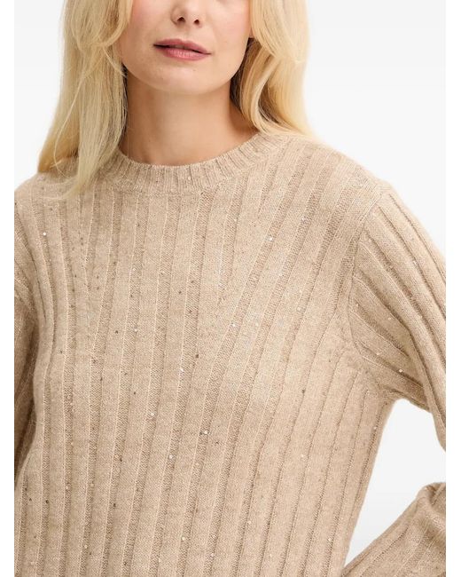 Twinset Natural Sequin-Embellished Ribbed Sweater