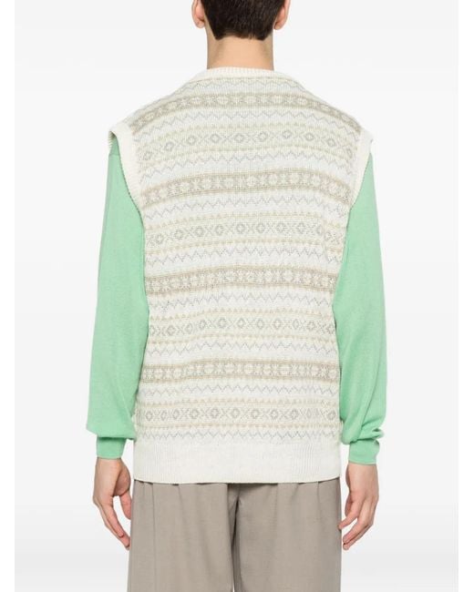 Kiton White V-Neck Patterned Vest for men