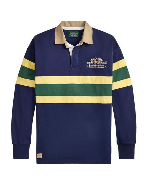 Polo Ralph Lauren Blue Striped-Detail Long-Sleeve Polo Shirt for men