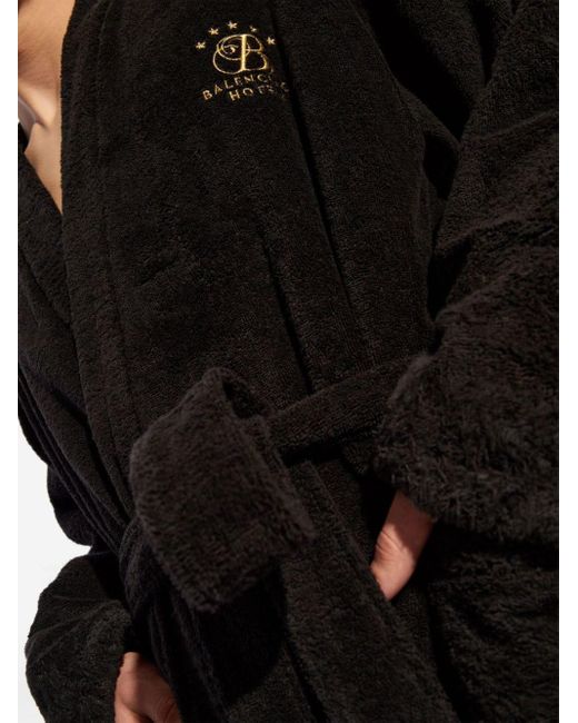 Balenciaga Black Embroidered-logo Wrap Coat for men