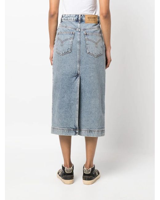 Moschino Blue Washed-Denim Midi Skirt