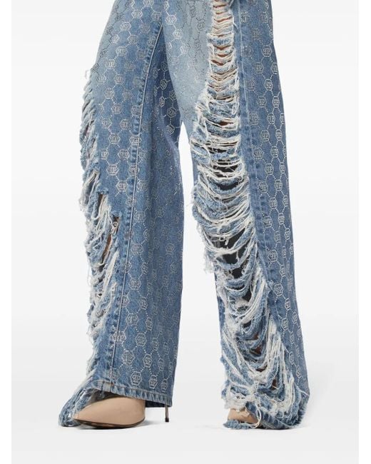 Philipp Plein Blue Monogram Strass Jeans