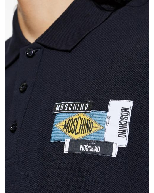 Moschino Blue Logo-Patch Polo Shirt for men
