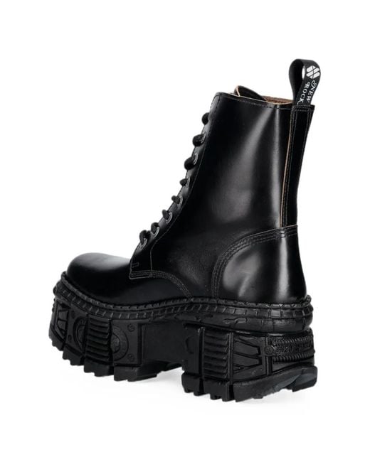 New Rock Black Platform Lace-Up Boots