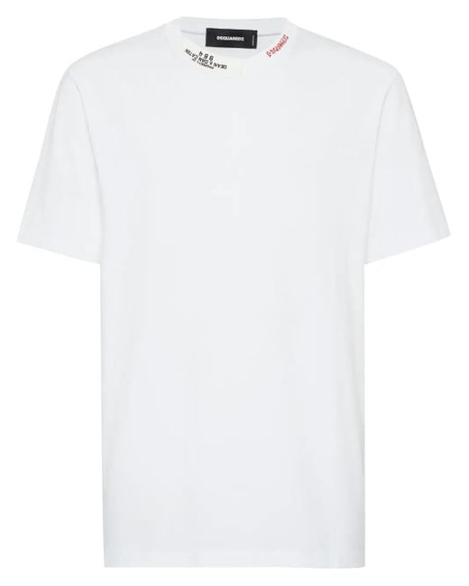 DSquared² White Logo-Print Neckline T-Shirt for men