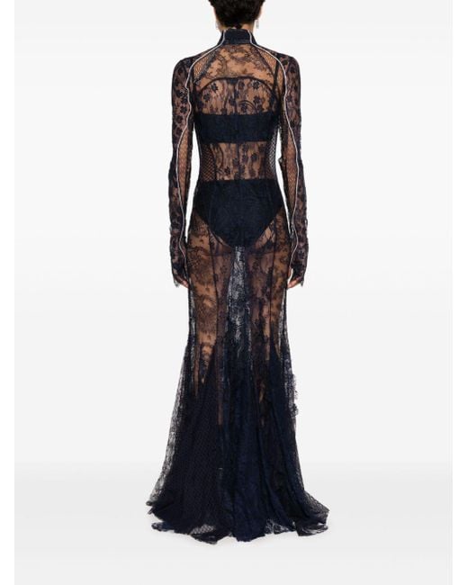 Off-White c/o Virgil Abloh Blue Floral-lace Sheer Gown