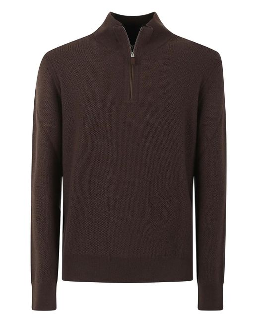 Zegna Brown Zip Textured Knitwear for men