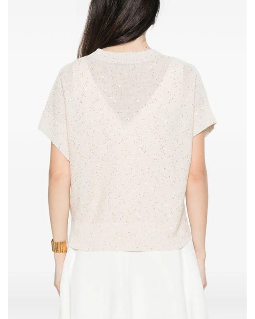 Antonelli White Sequin-Embellishment V-Neck Top