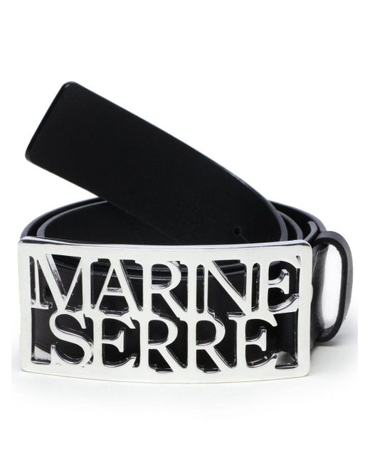 MARINE SERRE Black Logo-buckle Leather Belt