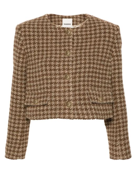 Sandro Brown Houndstooth-Pattern Tweed Jacket