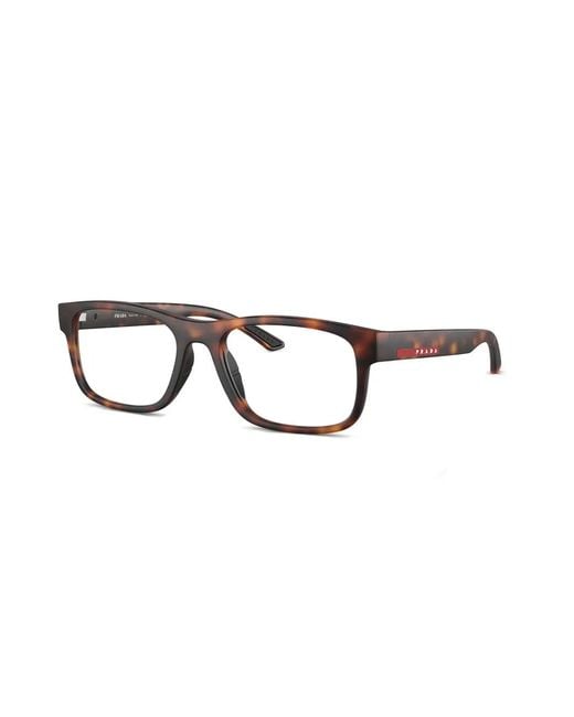 Prada Linea Rossa Brown Rectangle-Frame Glasses for men