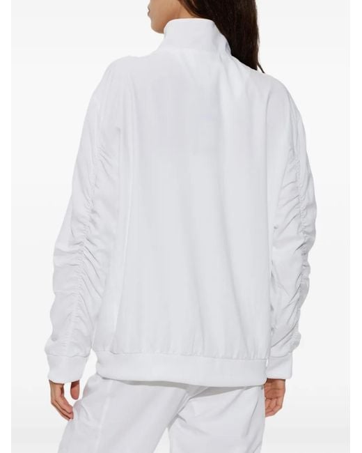Adidas White Walk-On Logo-Print Ruched-Sleeve Track Jacket