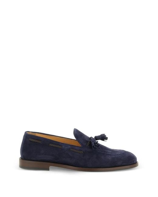Brunello Cucinelli Blue Tassel-Detail Suede Loafers for men