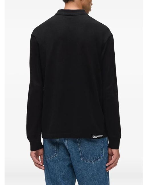 Karl Lagerfeld Black Long-Sleeve Pique Polo Shirt for men