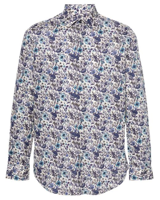 Paul Smith Blue Floral-print Cotton Shirt for men