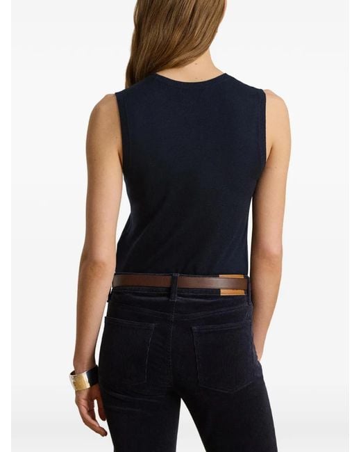 Ralph Lauren Blue Sleeveless Ribbed-Trim Top