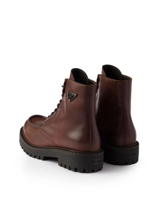 Prada Brown Lace-Up Lug-Sole Boots for men