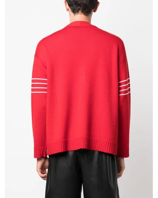 Valentino Garavani Red Vlogo-Patch Wool Cardigan for men