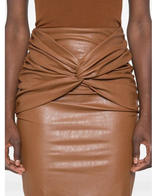 Elisabetta Franchi Brown Twist-Detail Gathered Mid Skirt